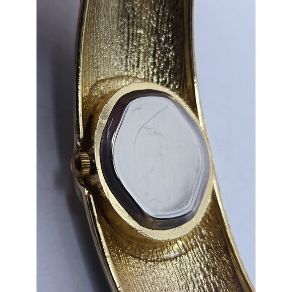 Floral Cloisonne Style Hinged Bangle Watch Green Enamel Gold Tone New Battery - Picture 11 of 12